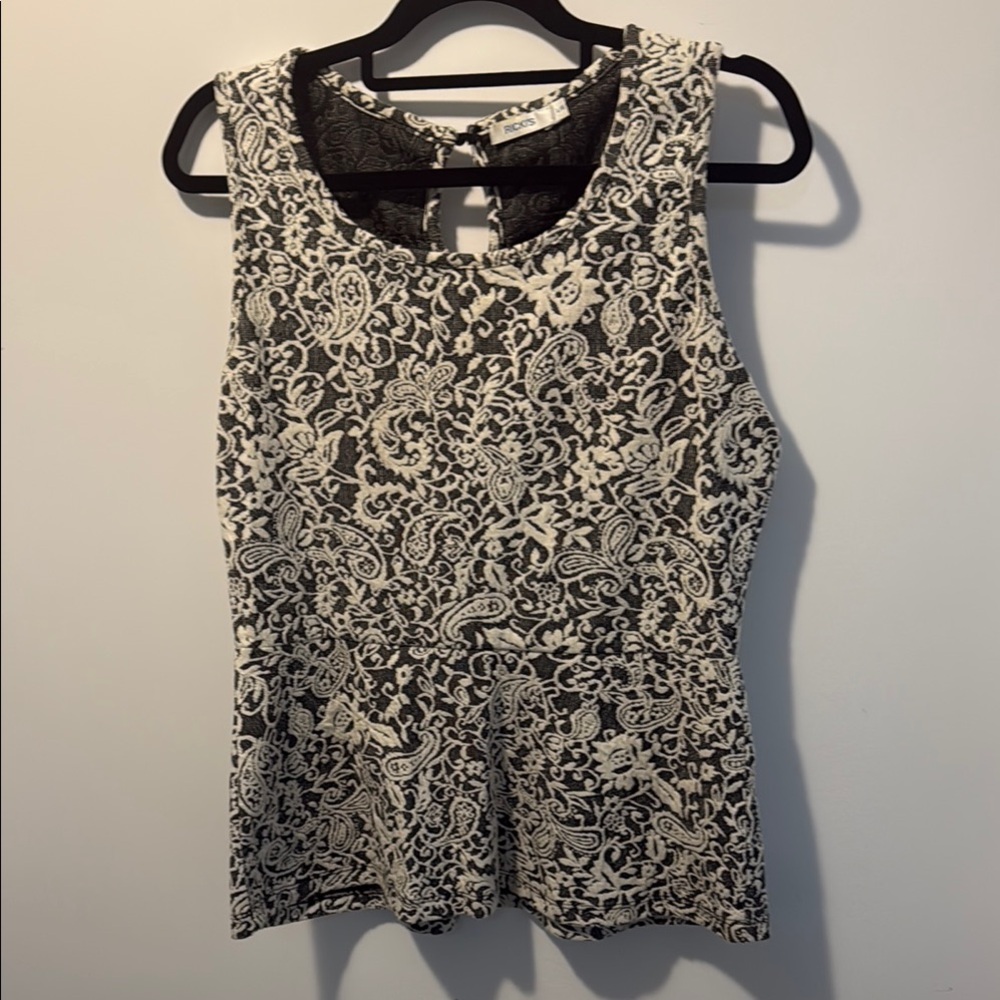 Elegant Black and White Paisley peplum Women's Top